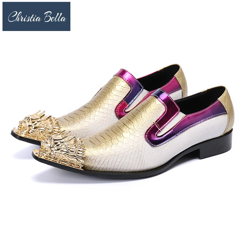 ファッショナブルなイタリアのタイプのメンズシューズ 靴ひもなしのゴールドメタルシューズ ロックパーティー 結婚式 Formal Shoes Aliexpress
