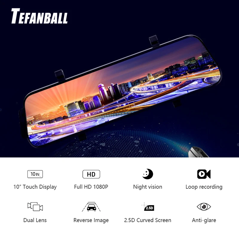 

New Arrival Car DVR 10" Touch Stream Media Rearview Mirror 1080P Dual Lens Night Vision Dash Camera Auto Video Recorder