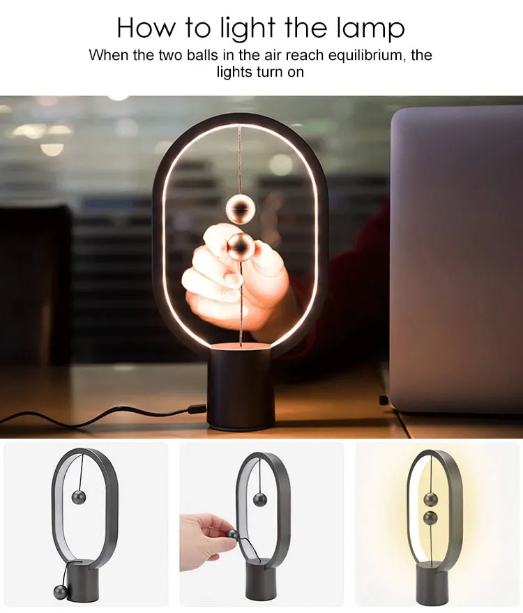 Newest Mini LED Table Lamp Magnetic Mid-air Switch Heng Balance USB Night Light Ellipse Home Office Bedroom Decor Kid Gift Lamp