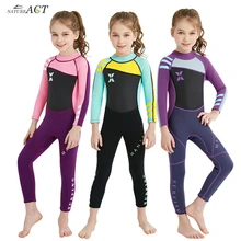 Цельные гидрокостюмы с длинными рукавами для девочек, 2,5 мм, неопреновые Детские костюмы для дайвинга, костюм для прыжков, Солнцезащитный теплый купальный костюм для серфинга, пляжная одежда