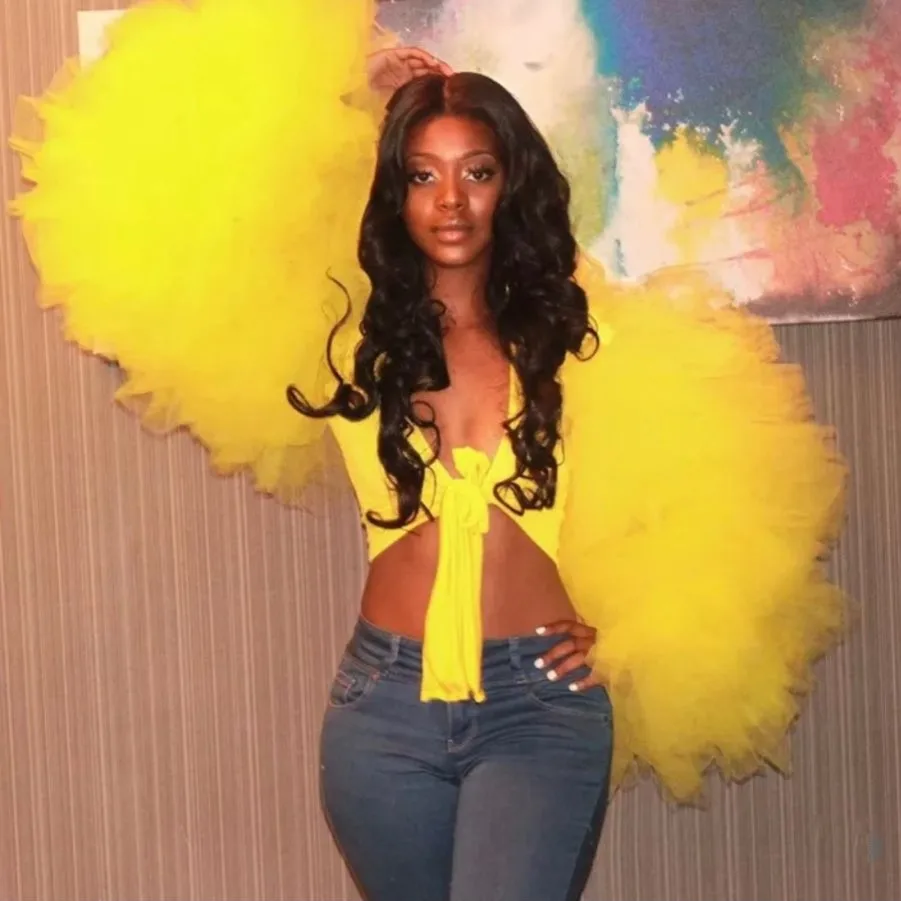 Fluffy Tulle Tiered Sleeve No Crops Tops Shirt