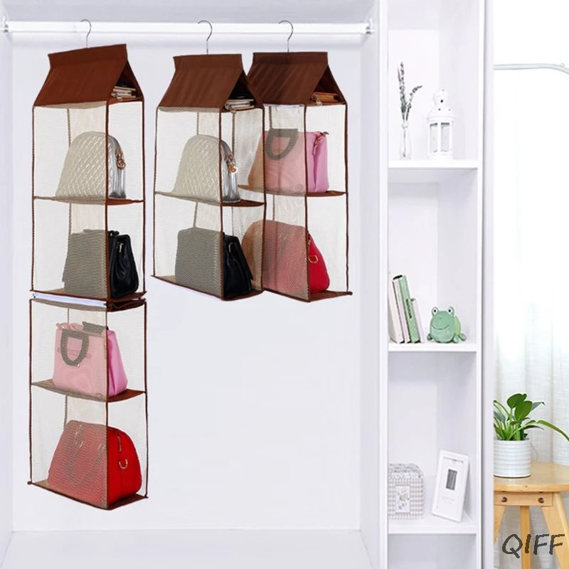 Detachable 4 Pockets Hanging Purse Handbag Tote Bag Storage Organizer Wardrobe