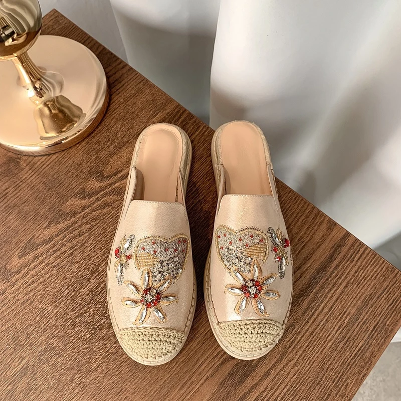 MEZEREON alpargatas de diseño para mujer, zapatos de ante para chico, zapatillas planas bordadas, deslizantes de alta planos de mujer| - AliExpress