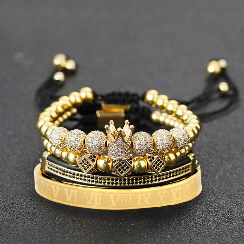 Pulseira de Luxo Pulseira de Malha para Homens Presentes de Jóias Coroa Charme Pulseira Contas Zircão Moda Rei cz 5 Cheap Pulseiras c pingentes