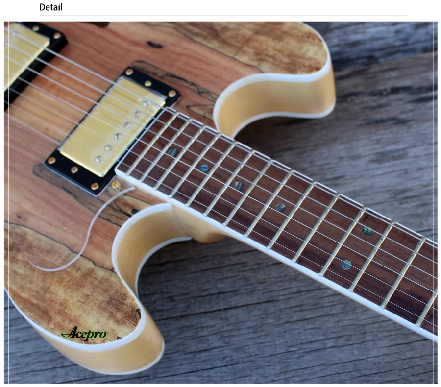 Высокое качество Acepro джаз электрогитара с Spalted клен, VB тремоло, мост Tonepro, Полу полый корпус Archtop Guitarra