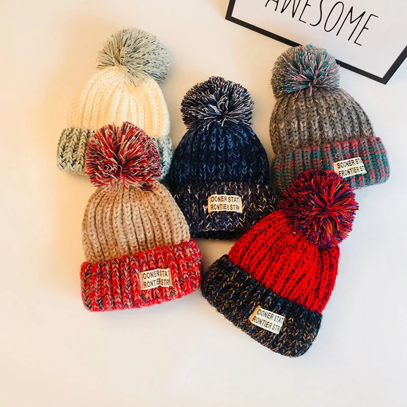 Осенне зимняя детская теплая шапка вязаная шерстяная пряжа шапки для мальчиков и