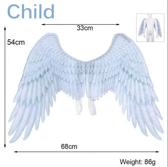 Child White Хэллоуин 3D Ангел Марди Гра тема вечерние Косплей крылья для детей взрослых большие черные крылья дьявол костюм фотобудка реквизит - Цвет: Child White