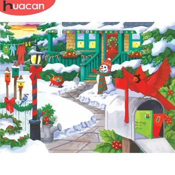 

HUACAN DIY Oil Painting By Numbers Bird Animals HandPainted Kits Drawing Canvas Pictures Winter Christmas Home Decoration Gift