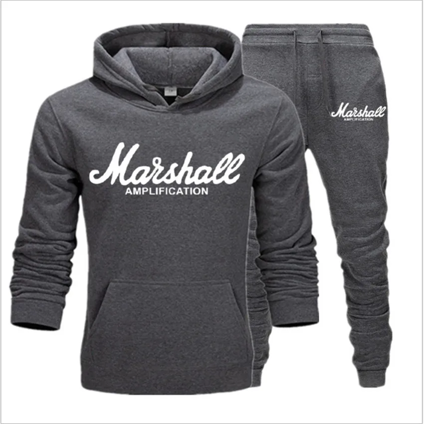 Marshall, спортивный костюм, толстовка с капюшоном, Мужская брендовая одежда, повседневная, хлопок, осень/зима, теплые толстовки, мужской повседневный спортивный костюм, костюм