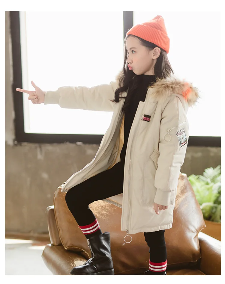 New Style Middle And Large Girls Padded Cotton Clothes Thick Cotton Coat down Jacket Cotton-padded Clothes Genuine Fur Coll