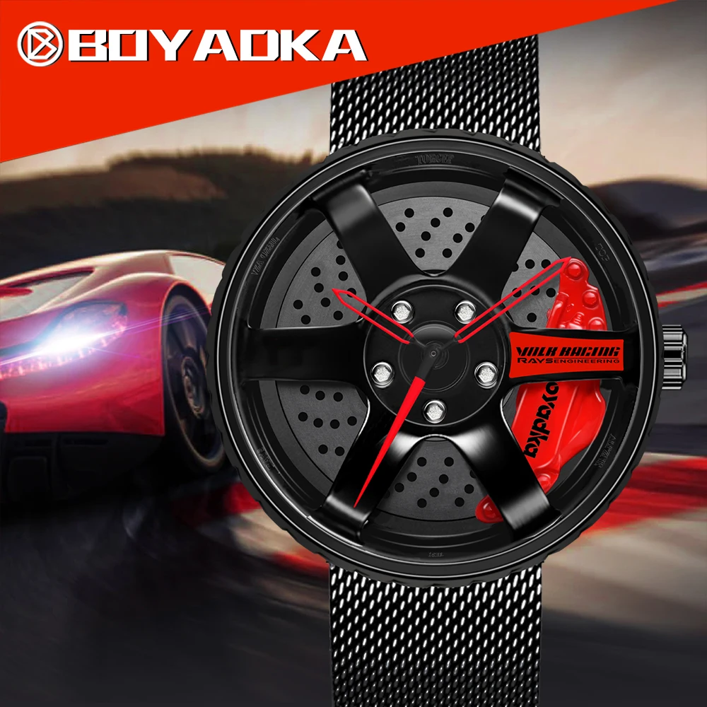 2021 Men Car Wheel Watch Fashion Waterproof Sport Watch Men's Quartz Mesh With Rim Hub Watch Run Quartz Men Quartz Watch