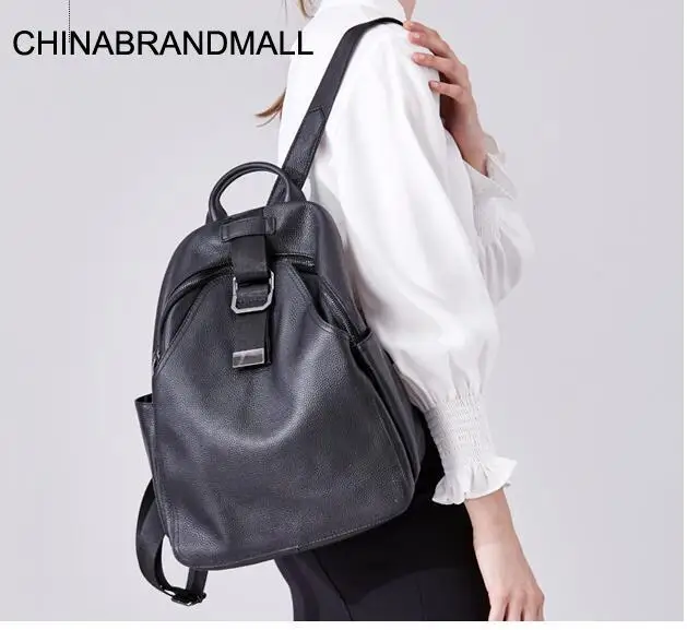 

Genuine leather black soft cow skin large capacity backpack school bag