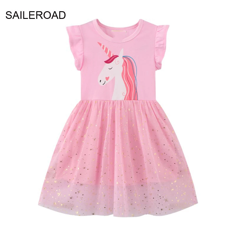 SAILEROAD 2-7Y Summer Girl Dress Children Cotton Short Sleeve Dresses Unicorn Printed Kids Dress Girls Fashion Girl Clothes Girls dress