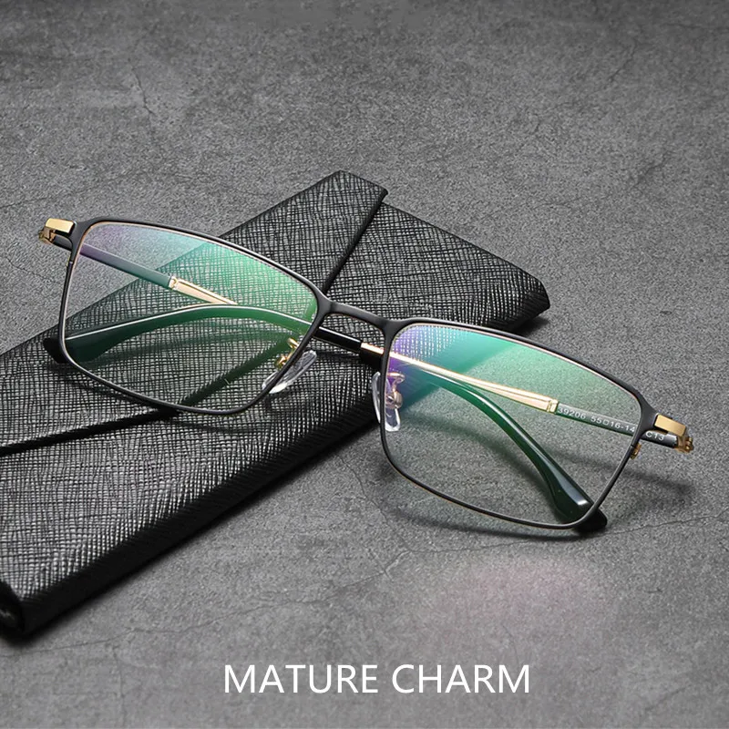 Titanlegierung Anti-Blaulicht-Lesebrille für Männer Retro Quadrat Computer Gaming Hyperopie Presbyopie mit Dioptrien +0,5~+6,0