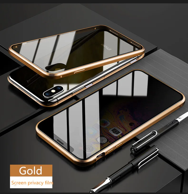 Magnetic Adsorption Metal Phone Case Anti-peep For iPhone 8 7 Plus Double Glass Magnet Cover For iPhone X XS MAX XR Sided Cases