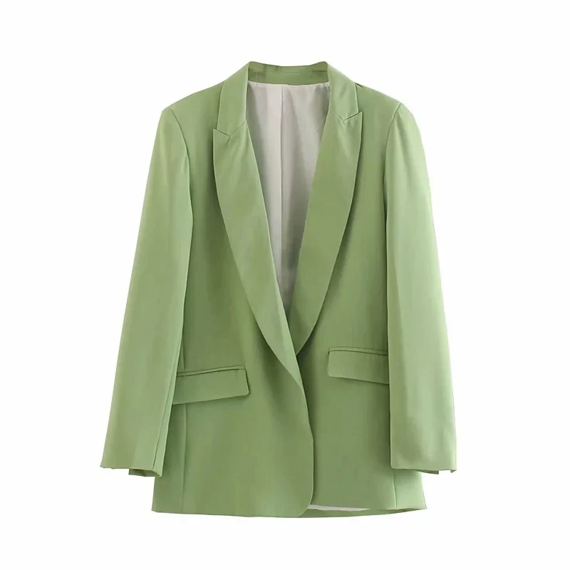 Mint Green Huaxiafan, Женский блейзер, однотонный, Повседневный, для женщин, Осень-зима, верхняя одежда, с карманами спереди, тонкий, для офиса, фитнес-блейзеры, пальто с длинным рукавом - Цвет: Mint Green