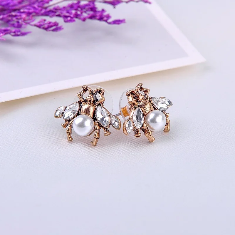 Vintage Gold Color Insects Drop Earrings Imitation Pearls Pendants Earrings Women Fashion Jewelry dangle earrings drop earrings pendant earrings long earrings golden earrings dome teardrop earrings