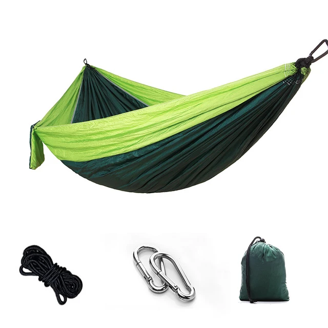 Portable Camping Hammock,Double Hanging Bed,Lightweight Nylon Parachute Hammock, Outdoor Survival Travel Leisure Sleeping Green