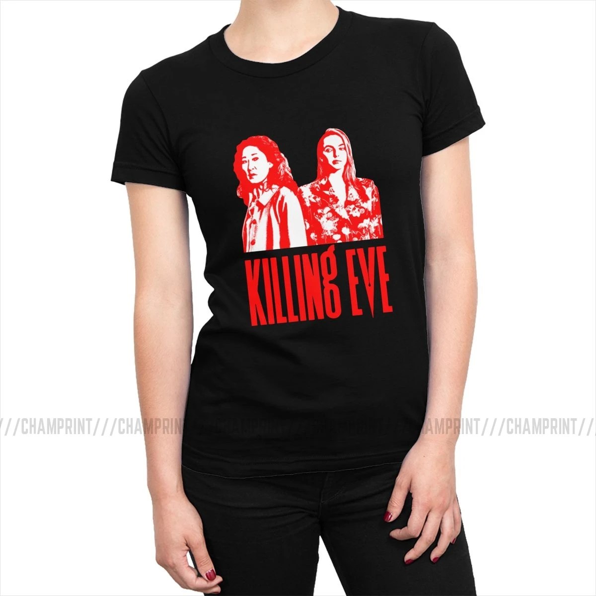 Черный Женские футболки Killing Eve, футболка с коротким рукавом, топы из чистого хлопка, футболки, женская одежда размера плюс - Цвет: Черный