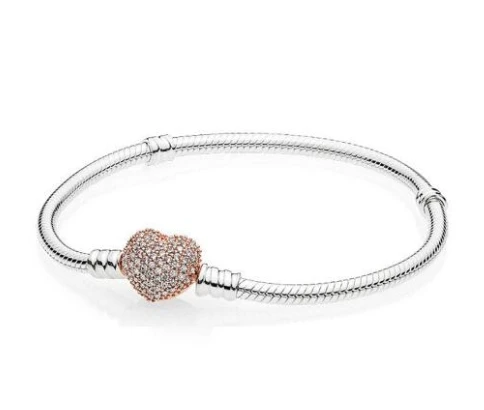 925 пробы серебряный браслет из розового золота с застежкой в виде сердца с кристаллами, женский браслет с бусинами, очаровательное модное ювелирное изделие