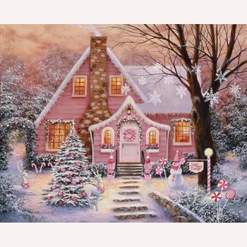

Full Square/Round Drill 5D Diamond Painting Christmas Pink House Snow Landscape Diamond Embroidery Mosaic Cross Stitch Art Decor