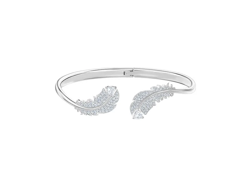 

The latest European feather element light Crystals From Austrian women's diamond open feather design bracelet