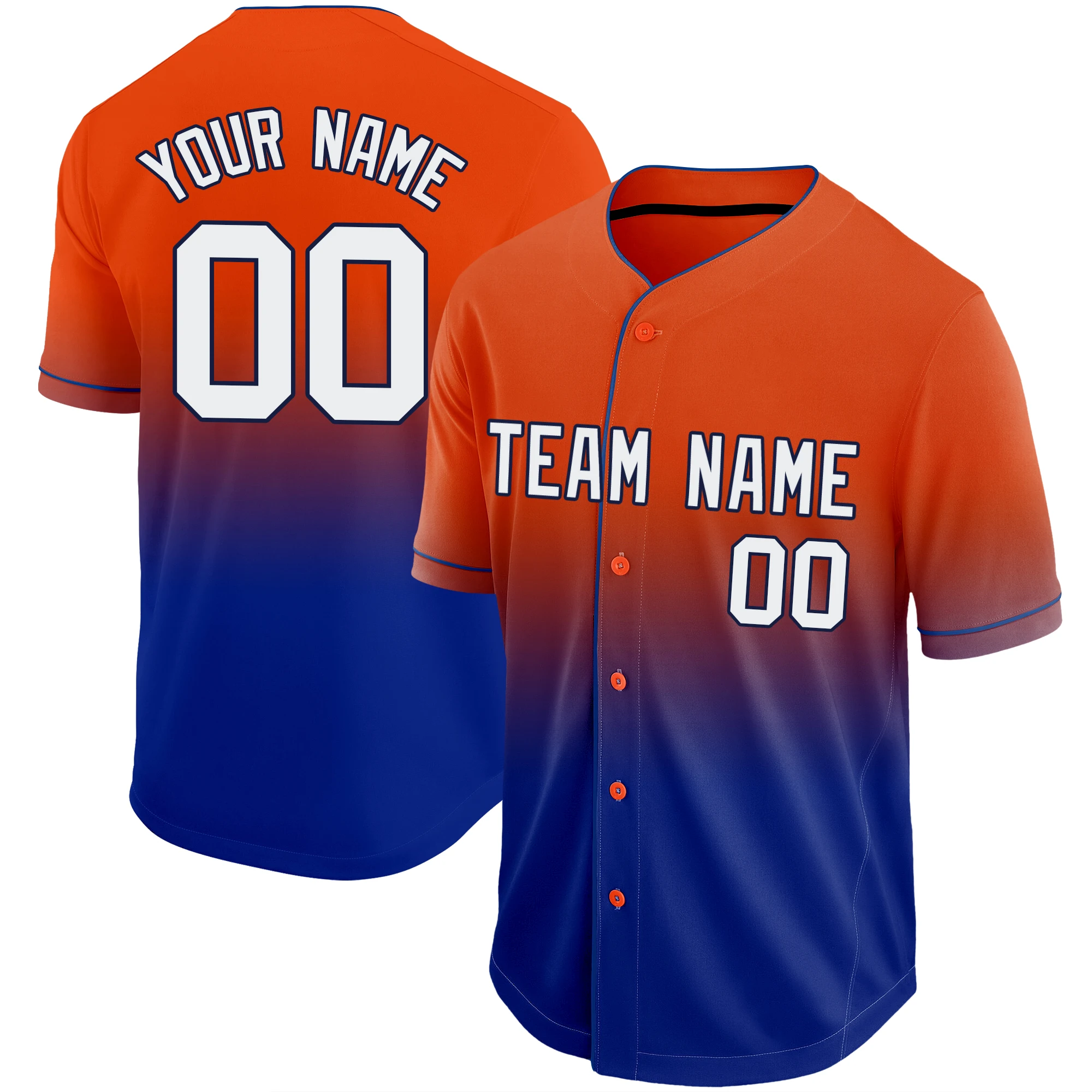 Baseball Jerseys Shirt Printed Name and Number Gradient Color Softball Training Wear Breathable Button Men/Lady/Youth