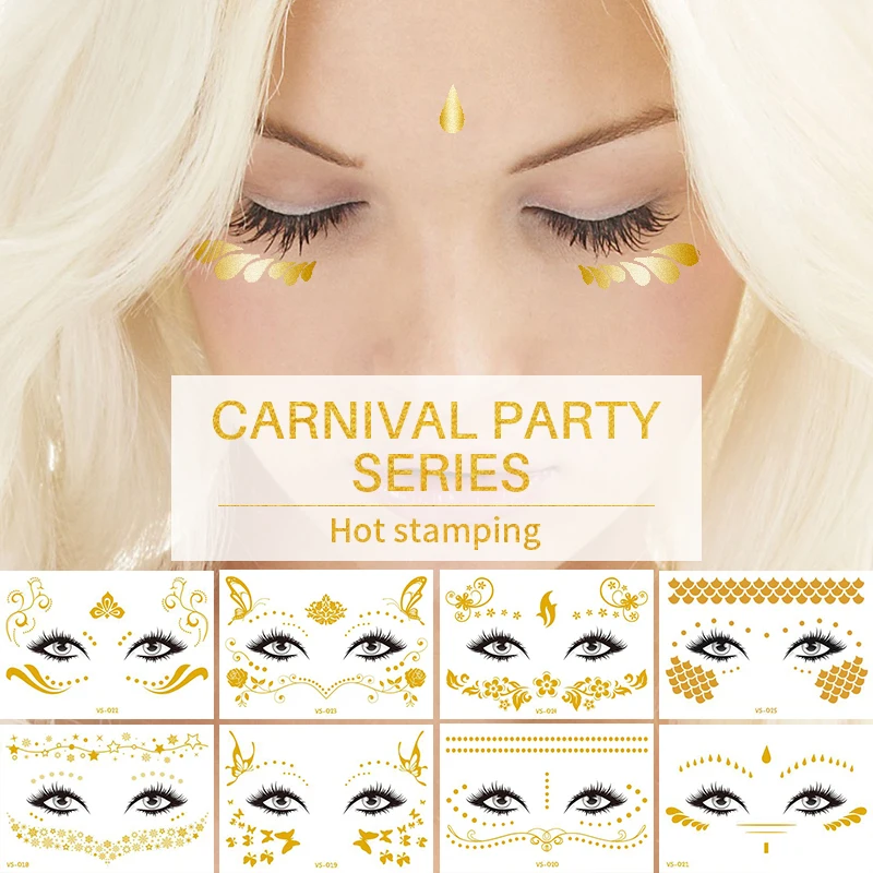 1sheet eye sticker gold plated adhesive for party fake Freckles moon butterfly pattern temporary face tattoo sticker RA032