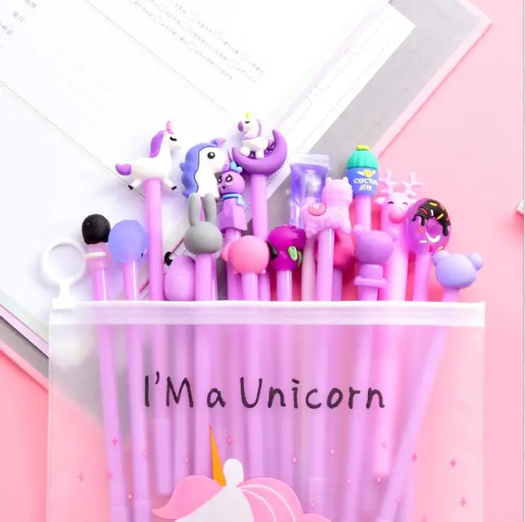 unicorn purple 20 шт./компл. гелевая ручка флеш-накопитель в виде единорога Kawaii 0,5 мм Черная гелевая ручка, милая розовая футболка с рисунком пера школьные канцелярские Личный кабинет ручка подарки для детей - Цвет: unicorn purple