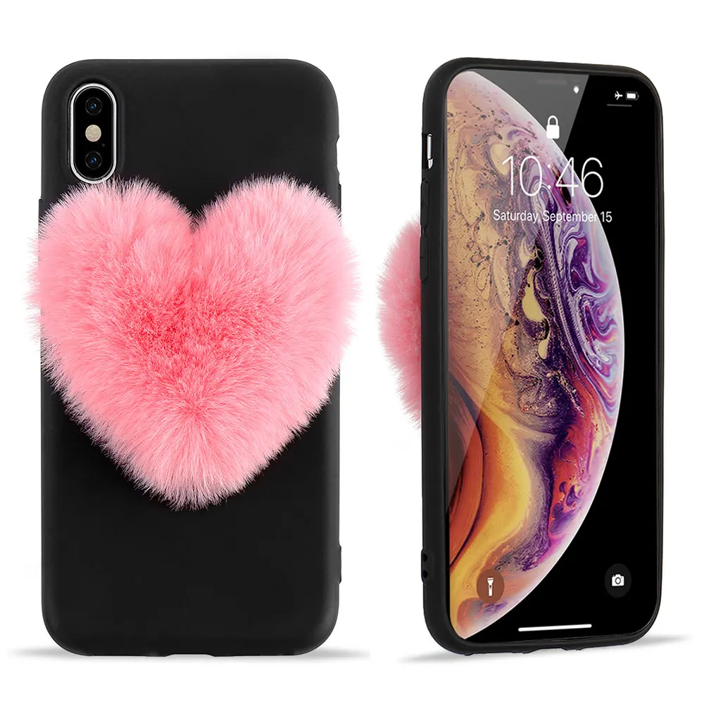 Милый пушистый чехол pepобщего с мехом сердца для iPhone 11 Pro Max Xr X Xs силиконовый