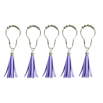 

HOT SALE Shower Curtain Hooks 12 Pcs Anti Rust Decorative Shower Curtain Rings Hooks for Bathroom Bedroom Decor Purple, Tassel