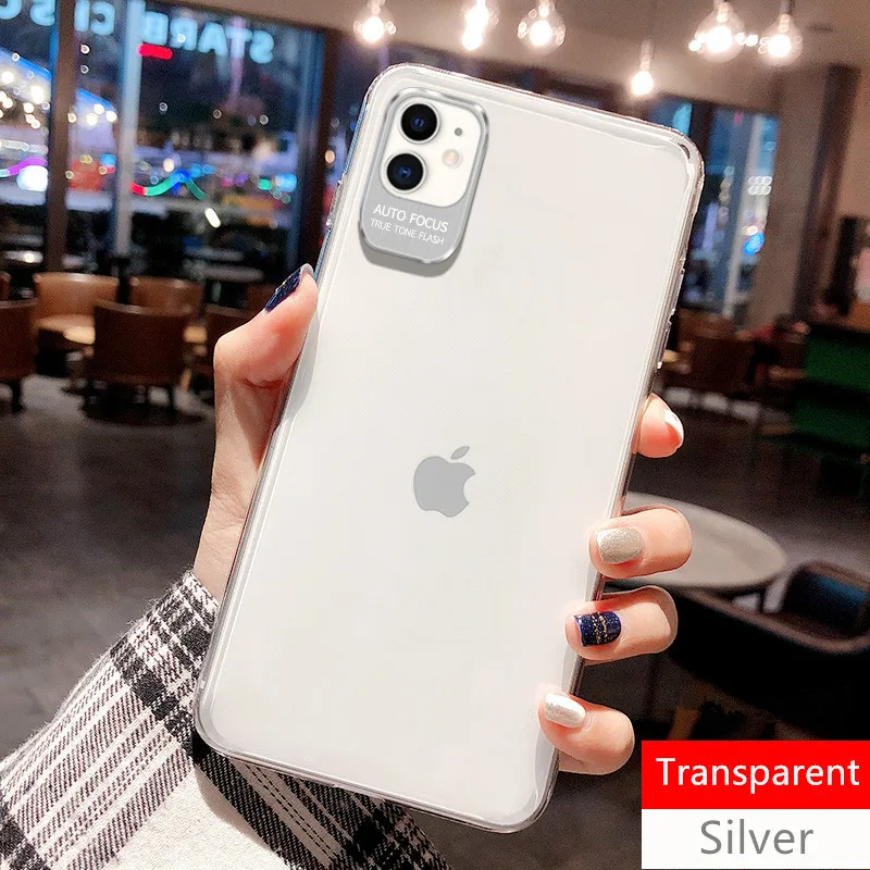 Роскошный противоударный прозрачный силиконовый чехол для телефона для iPhone 11 Pro X XS Max XR 8 7 6 6S Plus прозрачный чехол s металлическая защитная крышка - Цвет: Серебристый
