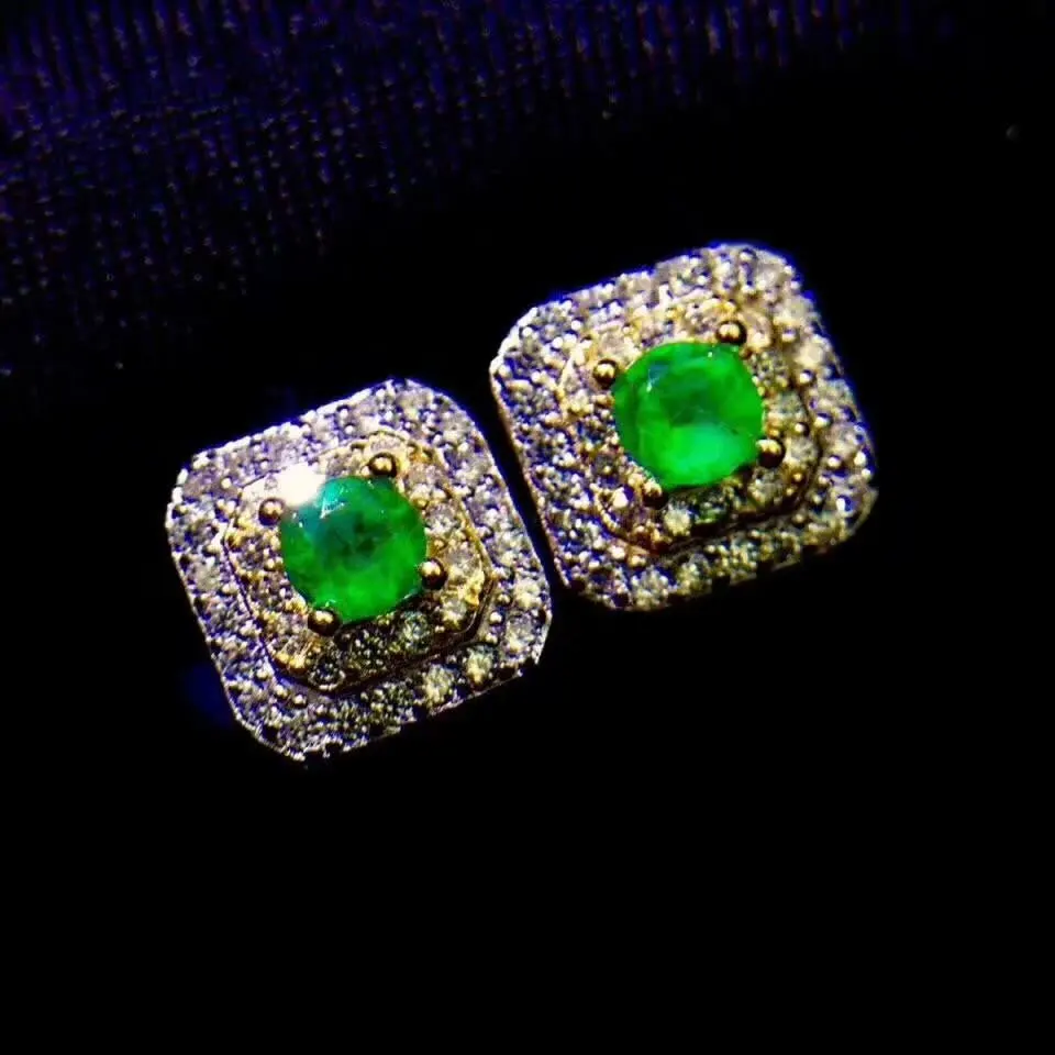 

SHILOVEM 925 sterling silver real Natural Emerald stud earrings classic fine Jewelry new wedding wholesale 4*4mm lpe0404388agml