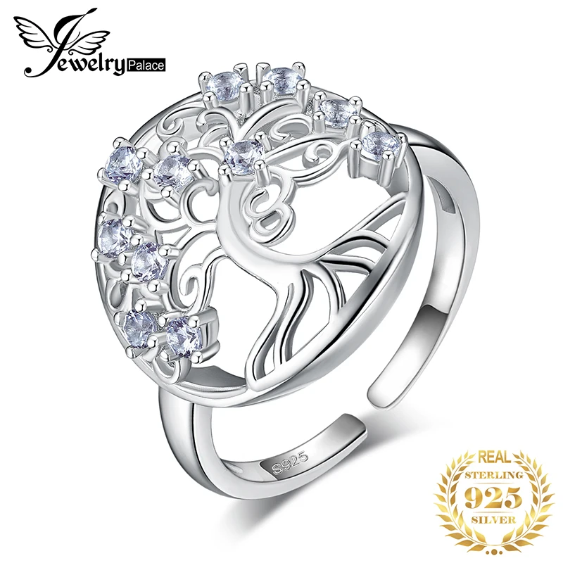 

JewelryPalace Tree Of Life Created Blue Spinel Ring 925 Sterling Silver Rings for Women Party Cocktail Ring Silver 925 Jewelry