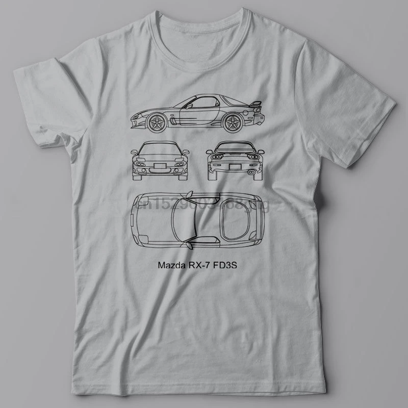 Модная футболка мужская одежда крутая Blueprint-Mazda Rx-7 Fd3S Техническая Футболка Jdm