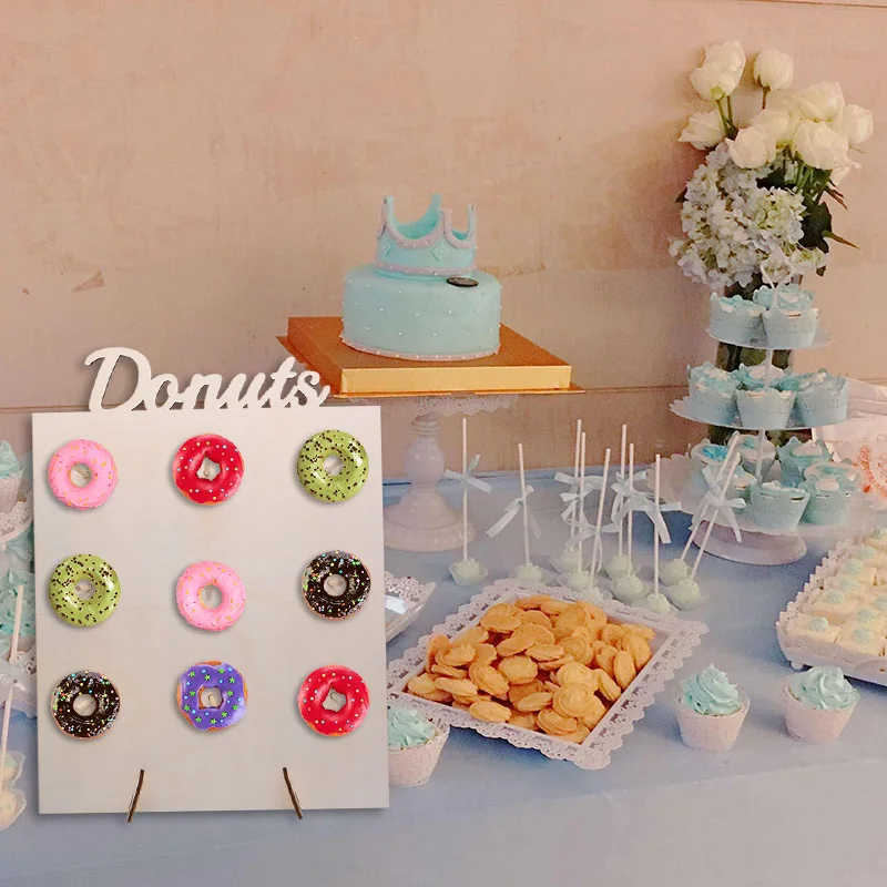 

Wooden Donut Stand Doughnut Display Board Dessert Wall Holder For Wedding Birthday Decorat Baby Shower Kids Party Favor Supplies