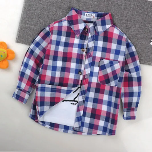 Only shirt Лидер продаж, рубашки для маленьких мальчиков коллекция года, модные хлопковые топы для мальчиков и девочек, одежда на весну-осень, Клетчатая блузка рубашка для детей, От 1 до 10 лет - Цвет: Only shirt