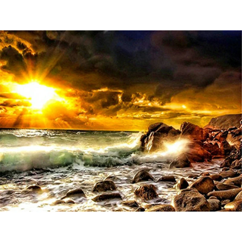 5D Diy Diamond Painting Cross Stitch &quotSunrise&ampSea" Scenery 3D Embroidery Round Rhinestone mosaic Landscape decor | Дом и сад