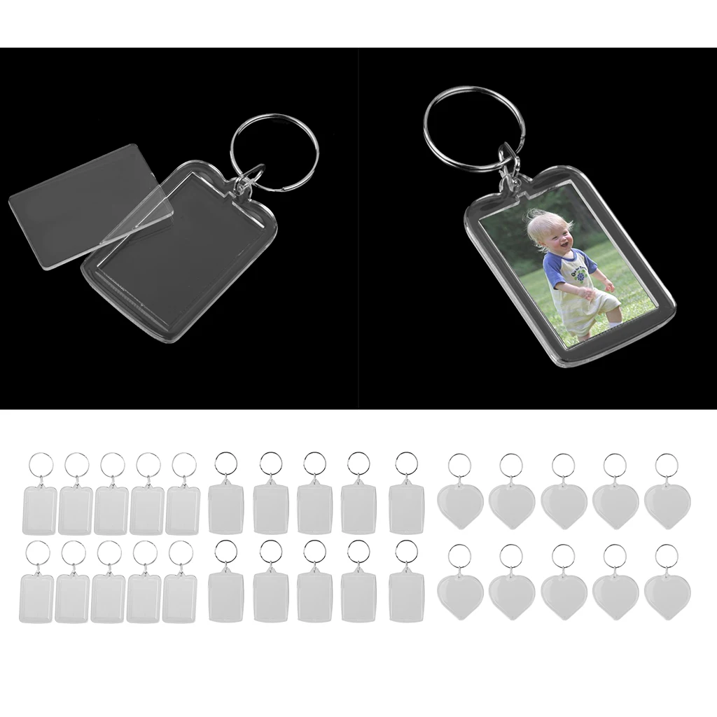 30 Pieces Keychain Blank Logo Photo Insert Display Frame Split Keyring Gifts