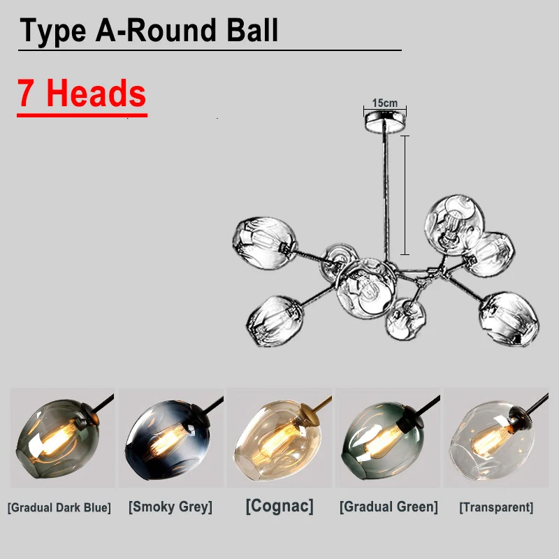 Скандинавское стекло светодиодный светильник-люстра Лофт домашний декор для помещений столовая Подвесная лампа для ресторана гостиной подвесной светильник - Цвет абажура: A 7 Heads