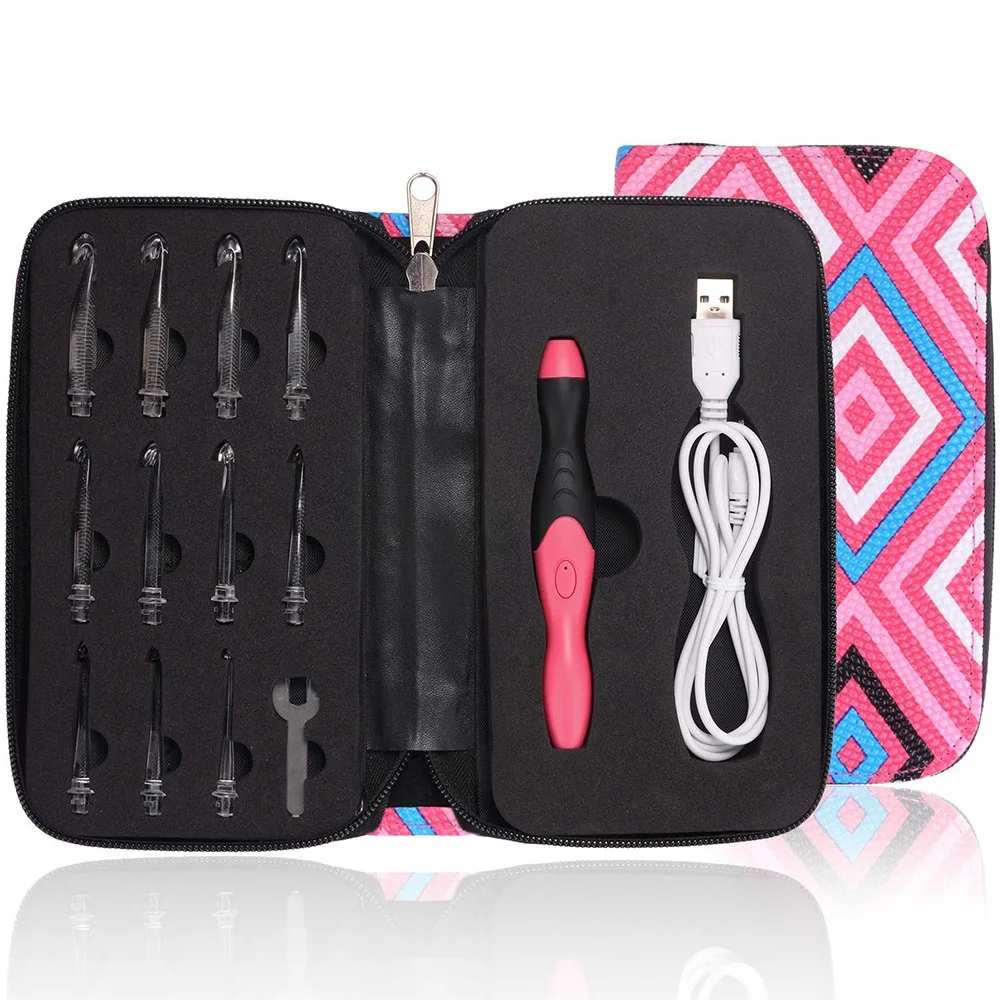 11 in 1 Light Up Crochet Hook Set Rechargeable Ergonomic Crochet Hooks LED Lighted Knitting Hook Tools With Crochet Hook Case 