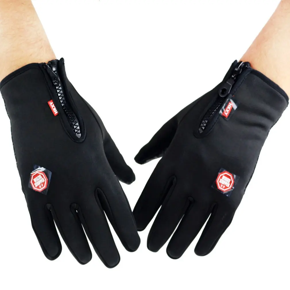 Ski Mountaineering Outdoor Zipper Fleece Gloves Full Finger Outdoor waterproof Touch Screen Male Windproof hiking Bike