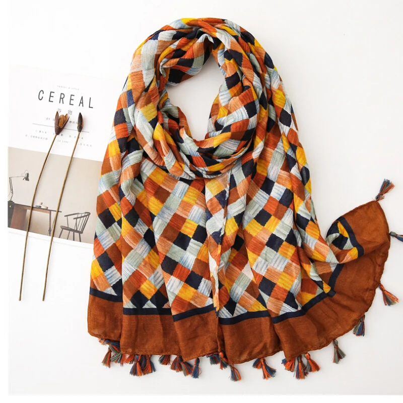 Fashion Women grid Scarf Long size 180x90cm Cotton scarves Winter Lady Scarves Soft Shawl Wrap Scarf Elegant for Christmas  (43)