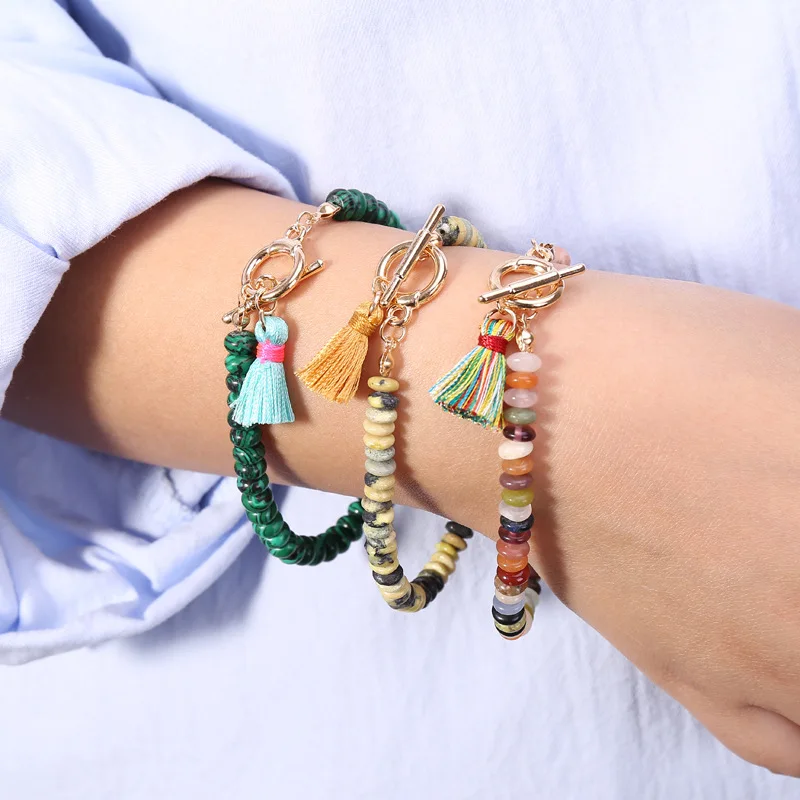 Boho, почти круглый, натуральный цвет, браслеты из бисера с камнями для женщин, браслет с кисточкой, женский, золотой цвет,, модное ювелирное изделие