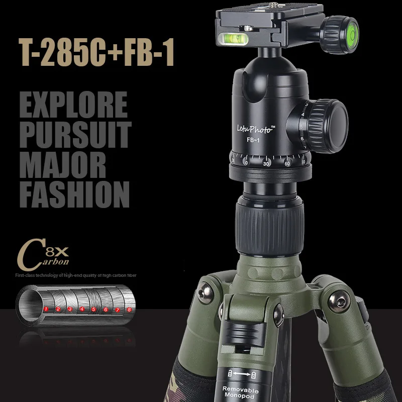 US $553.32 Xiletu T285CFB1 Pro Stable Carbon Fiber Tripod Ball Head Removable Monopod Camouflage Tripod Set For DSLR Digital Camera