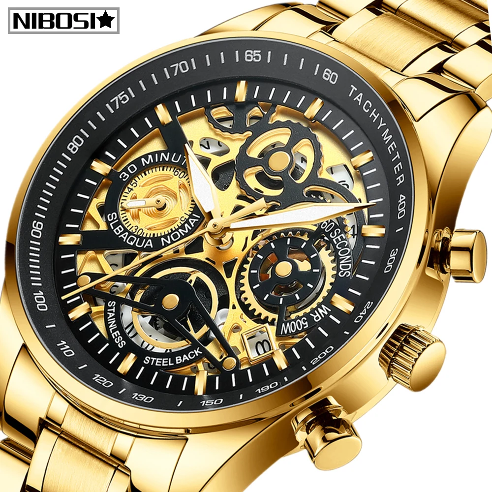 NIBOSI мужские часы из натуральной Водонепроницаемый пользовательские модные