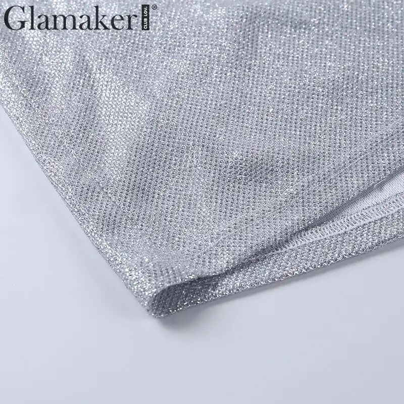 Glamaker, серебристое летнее платье без рукавов с люрексом и открытыми плечами, женское элегантное облегающее платье с открытой спиной, весенние сексуальные вечерние платья для клуба