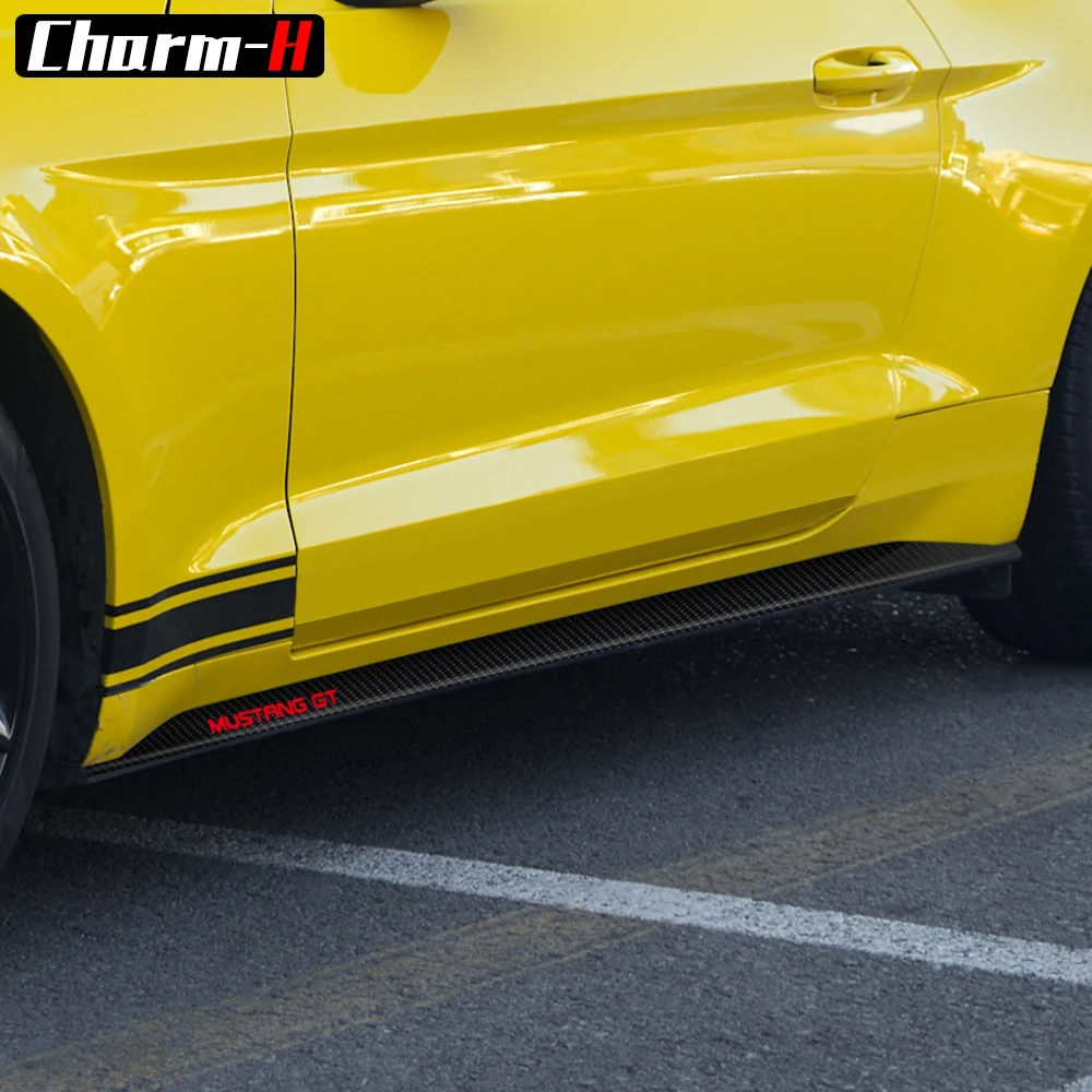 Car Styling 5D Carbon Fibre Stickers for Ford Mustang GT 2015 2016 2017 2018 2019 Side Skirts Stripe Decal Sticker Accessories