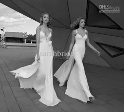 Romantic Real New Arrival 2019 Beach sheer Elegant With A Line white chiffon Lace Long Backless Bridal Gowns bridesmaid dresses