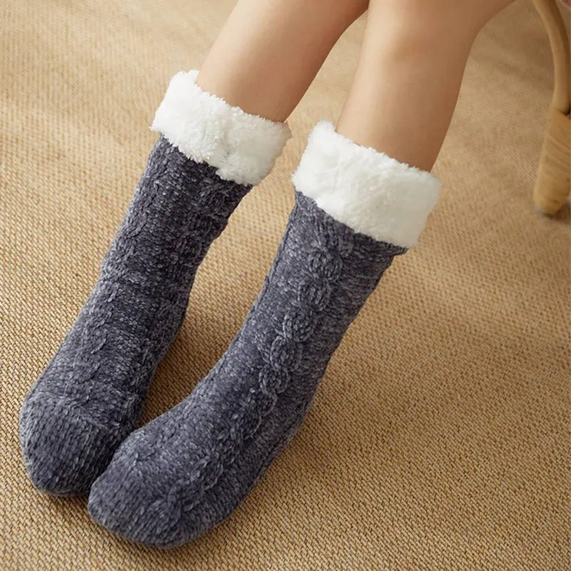Fashion Wool Cotton Winter Warm Floor Socks Women Fashion Cartoon Cute Socks Home Adults Slippers Anti-Skid Socks